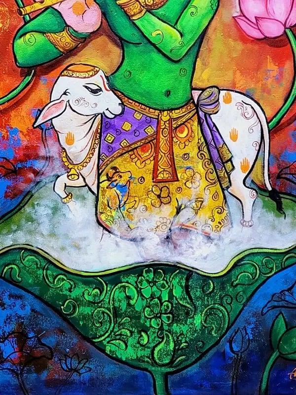 Exotic India Lord Krishna Playing The Flute | Acrylic On Canvas | By Arjun Das 