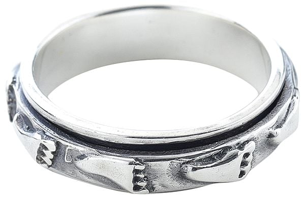 Exotic India Lord Krishna's Feet Sterling Silver Meditation Spinner Ring 