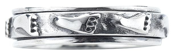 Exotic India Lord Krishna's Feet Sterling Silver Meditation Spinner Ring 