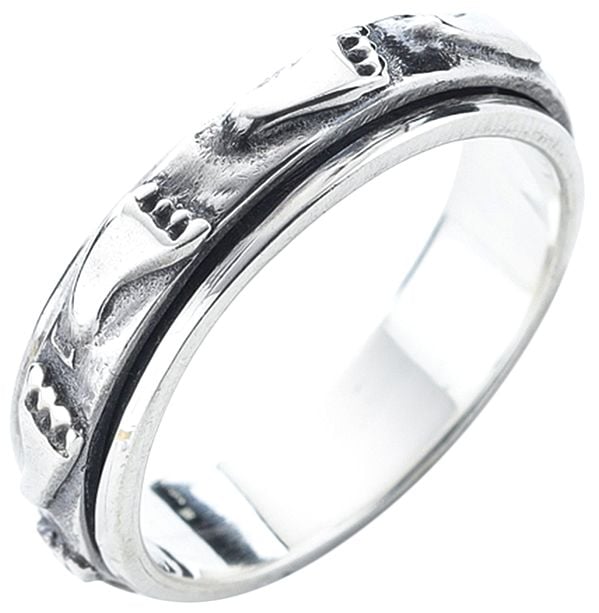 exotic india Lord Krishna's Feet Sterling Silver Meditation Spinner Ring