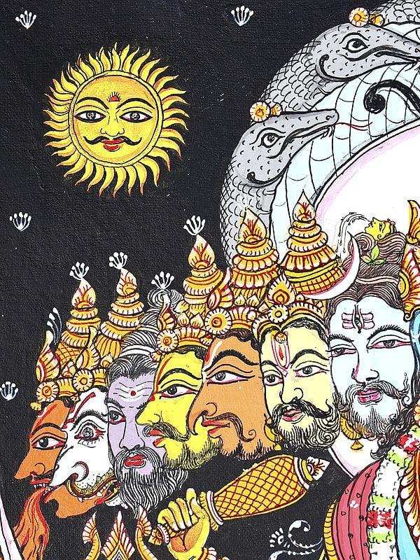 Exotic India Lord Krishna Showing Vishvarupa To Arjuna | Pattachitra Painting
