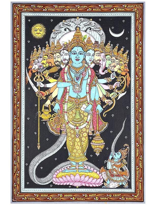 exotic india Lord Krishna Showing Vishvarupa to Arjuna | Pattachitra Painting 