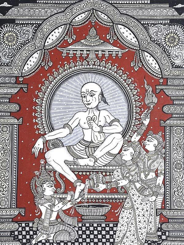Exotic India Lord Krishna Washing Sudama's Feet As A Sign Of Their Deep Friendship | Pattachitra Painting