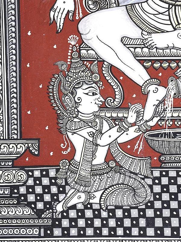 Exotic India Lord Krishna Washing Sudama's Feet As A Sign Of Their Deep Friendship | Pattachitra Painting
