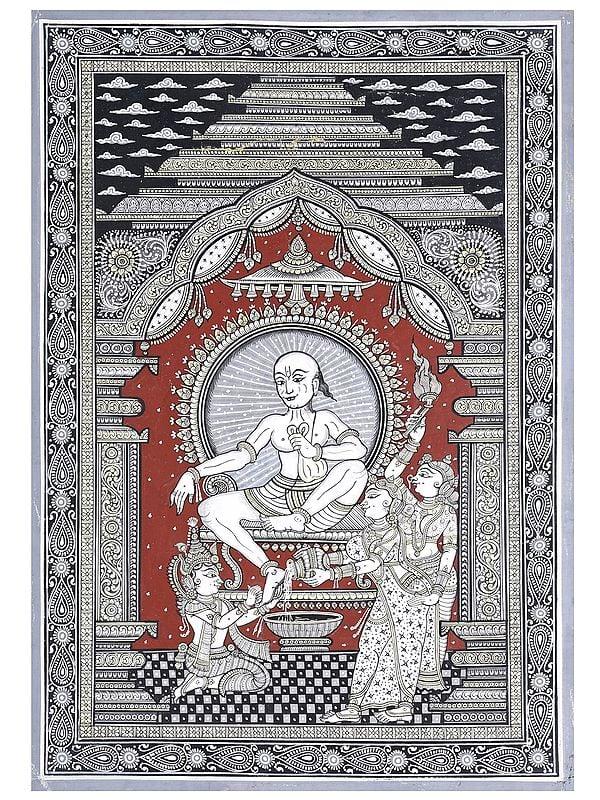 exotic india Lord Krishna Washing Sudama's Feet as a Sign of Their Deep Friendship | Pattachitra Painting