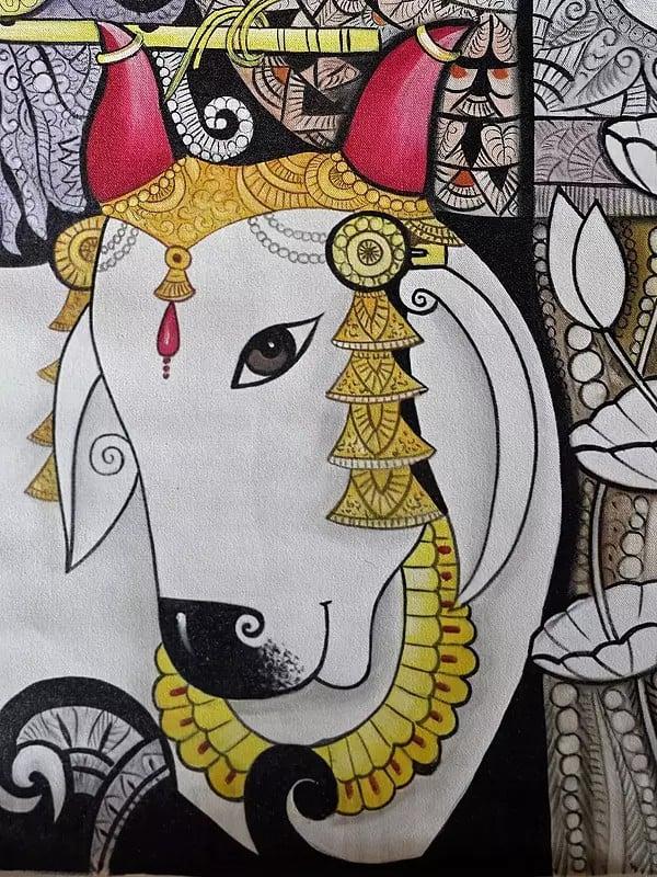Exotic India Lord Krishna With Cow | Watercolor On Cotton | Pichwai Art 