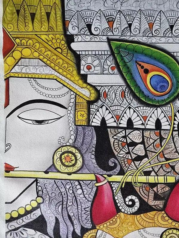 Exotic India Lord Krishna With Cow | Watercolor On Cotton | Pichwai Art 