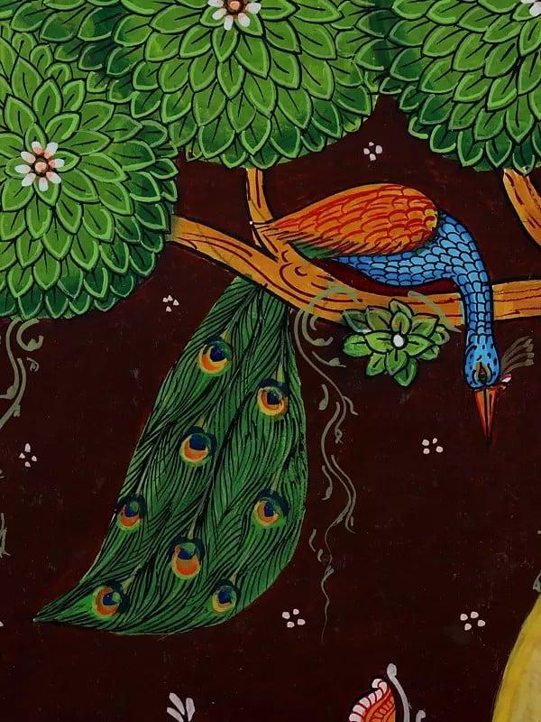 Exotic India Lord Krishna With His Consorts Rukmini And Satyabhama | Pattachitra Painting 