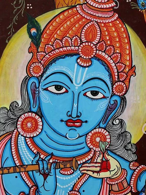 Exotic India Lord Krishna With His Consorts Rukmini And Satyabhama | Pattachitra Painting 