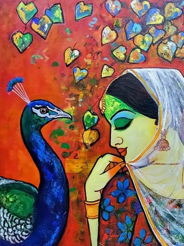 Exotic India Lord Krishna With Radha | Acrylic On Canvas | By Arjun Das 