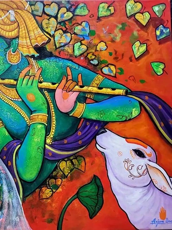 Exotic India Lord Krishna With Radha | Acrylic On Canvas | By Arjun Das 