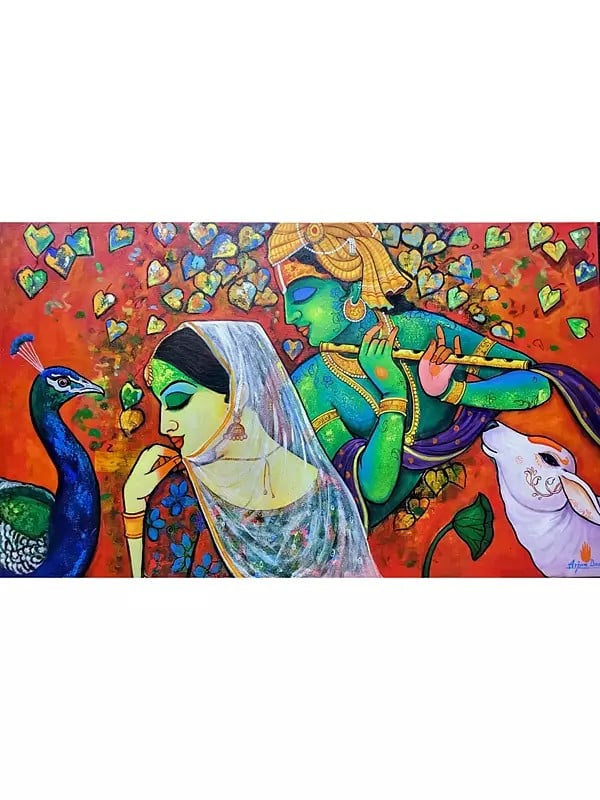 exotic india Lord Krishna With Radha | Acrylic On Canvas | By Arjun Das 