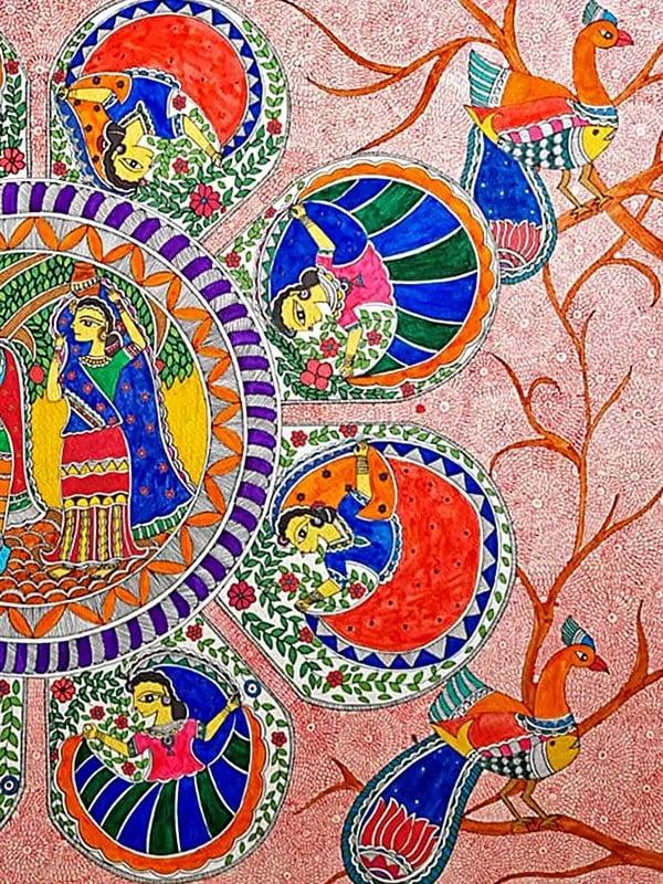 Exotic India Lord Krishna With Radha ( Krishna Leela) | Acrylic On Handmade Paper | By Pallavi 
