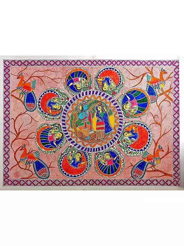 exotic india Lord Krishna With Radha ( Krishna Leela) | Acrylic On Handmade Paper | By Pallavi 