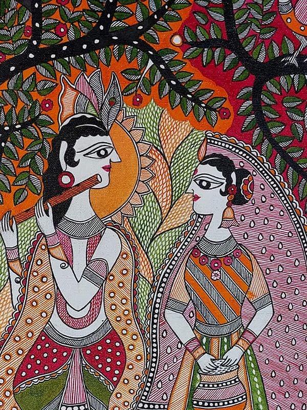 Exotic India Lord Krishna With Radha Madhubani Painting | Acrylic On Canvas | By Lalita Ray 