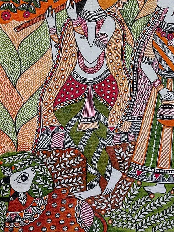 Exotic India Lord Krishna With Radha Madhubani Painting | Acrylic On Canvas | By Lalita Ray 