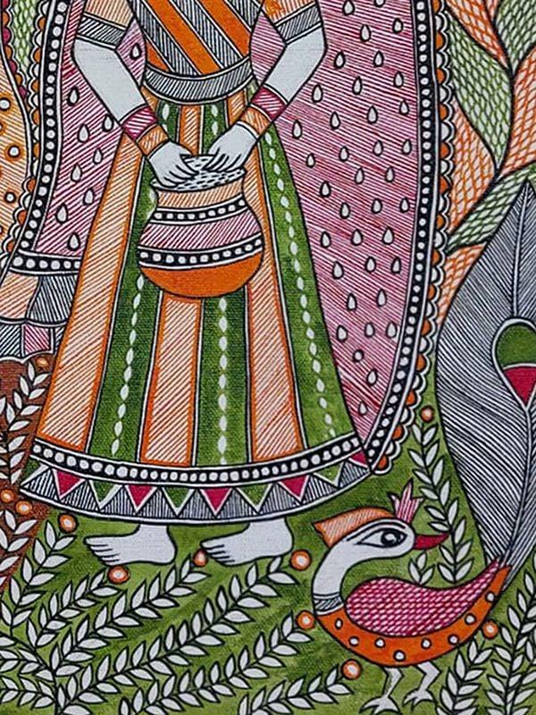 Exotic India Lord Krishna With Radha Madhubani Painting | Acrylic On Canvas | By Lalita Ray 