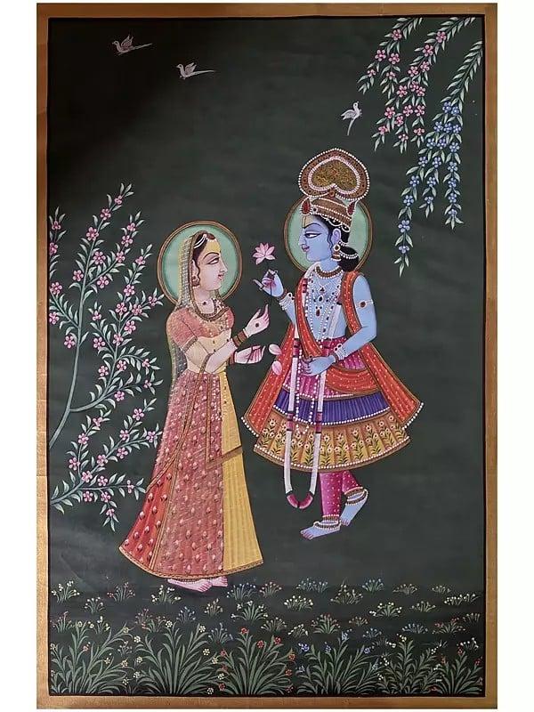 exotic india Lord Krishna With Radha | Watercolor On Cotton | Pichwai Art 