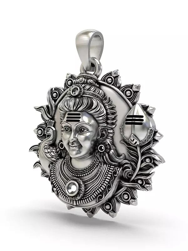 Exotic India Lord Murugan Bust Sterling Silver Pendant