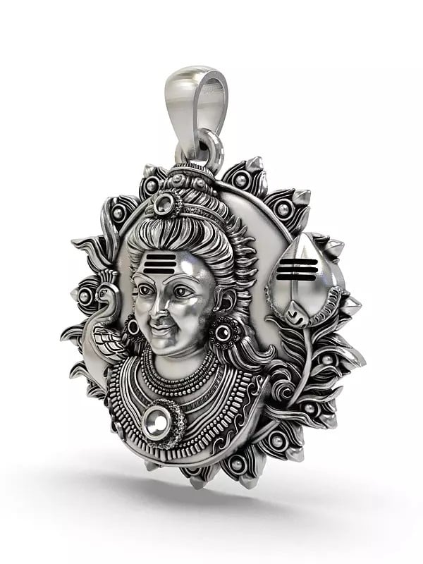 Exotic India Lord Murugan Bust Sterling Silver Pendant