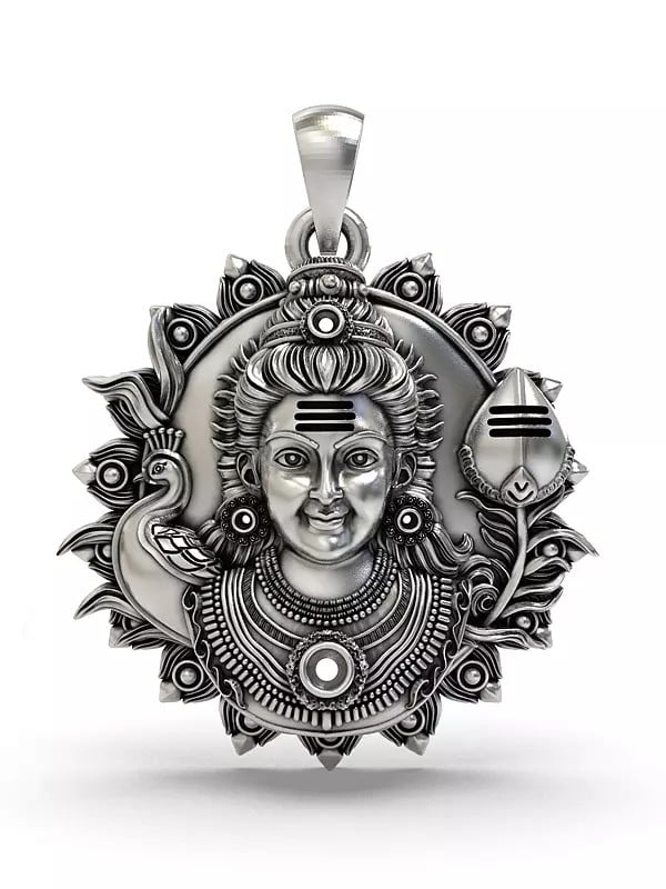 exotic india Lord Murugan Bust Sterling Silver Pendant 