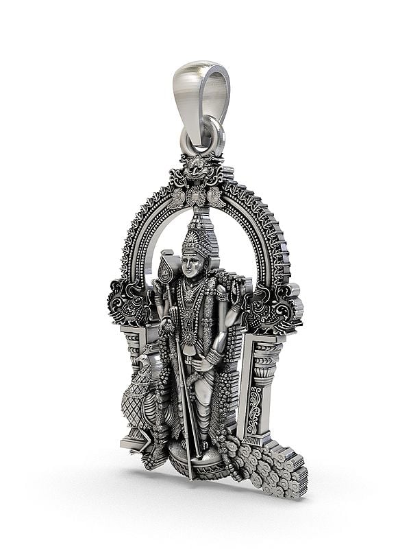 Exotic India Lord Murugan (Kartikeya) Sterling Silver Pendant 