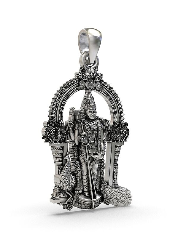 Exotic India Lord Murugan (Kartikeya) Sterling Silver Pendant 