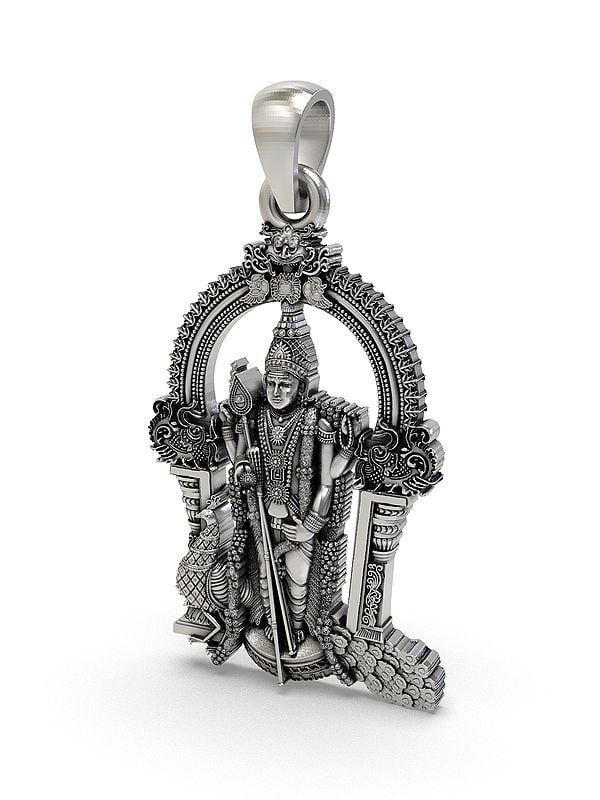 Exotic India Lord Murugan (Kartikeya) Sterling Silver Pendant 