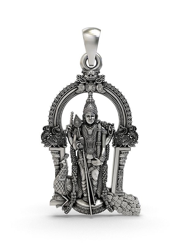 exotic india Lord Murugan (Kartikeya) Sterling Silver Pendant
