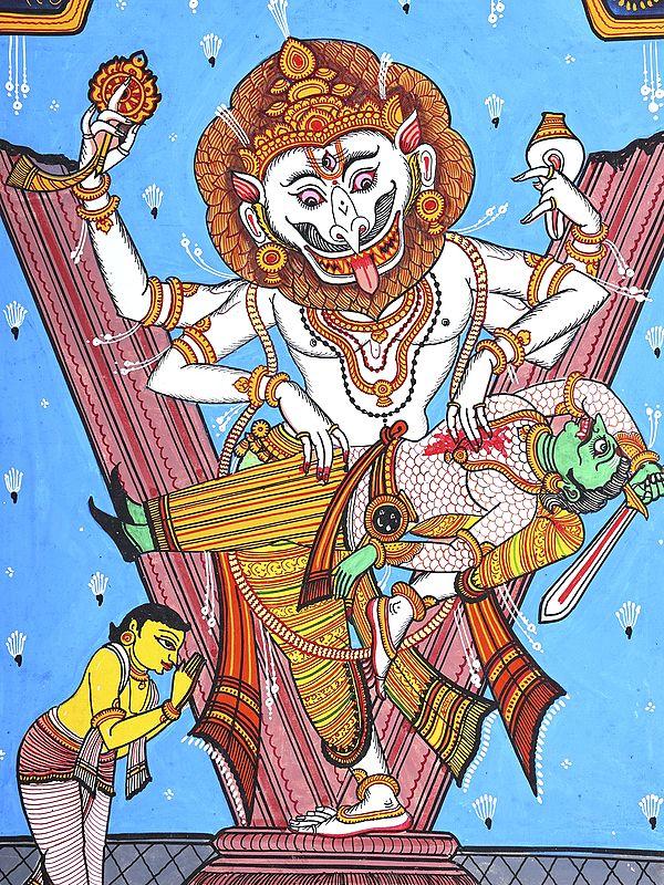 Exotic India Lord Narasimha Killing Hiranyakashipu | Pattachitra Painting