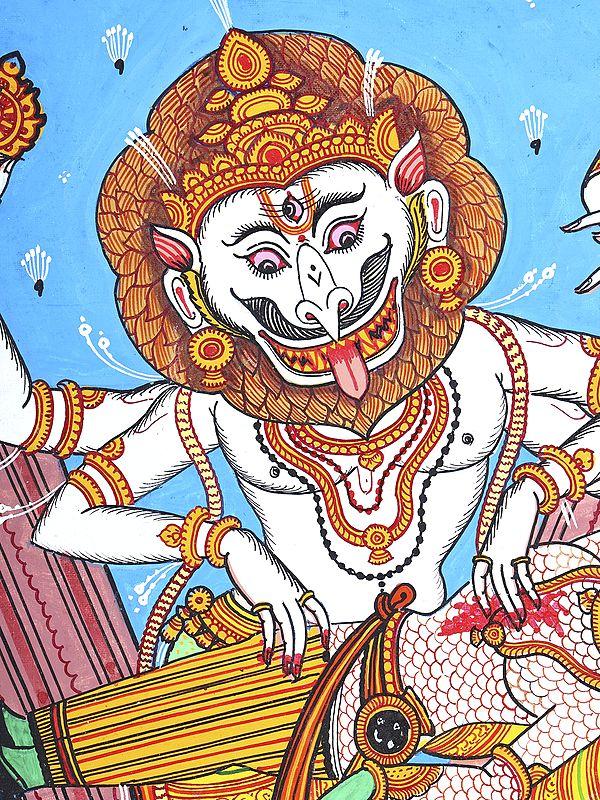 Exotic India Lord Narasimha Killing Hiranyakashipu | Pattachitra Painting