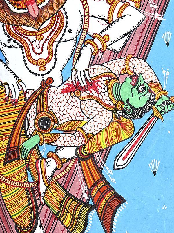Exotic India Lord Narasimha Killing Hiranyakashipu | Pattachitra Painting