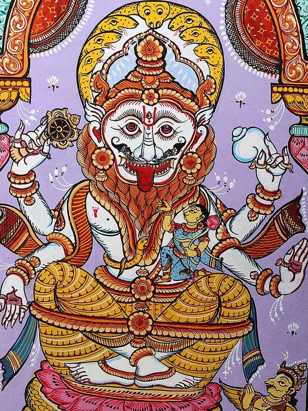 Exotic India Lord Narasimha With Devi Lakshmi | Pattachitra Painting From Odisha
