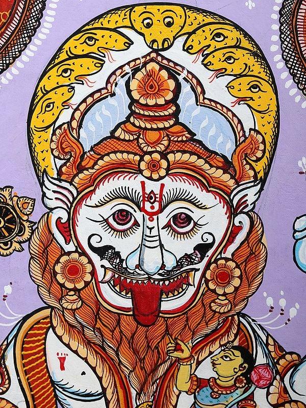 Exotic India Lord Narasimha With Devi Lakshmi | Pattachitra Painting From Odisha
