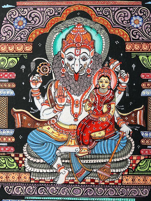 Exotic India Lord Narasimha With Lakshmi | Patachitra Painting