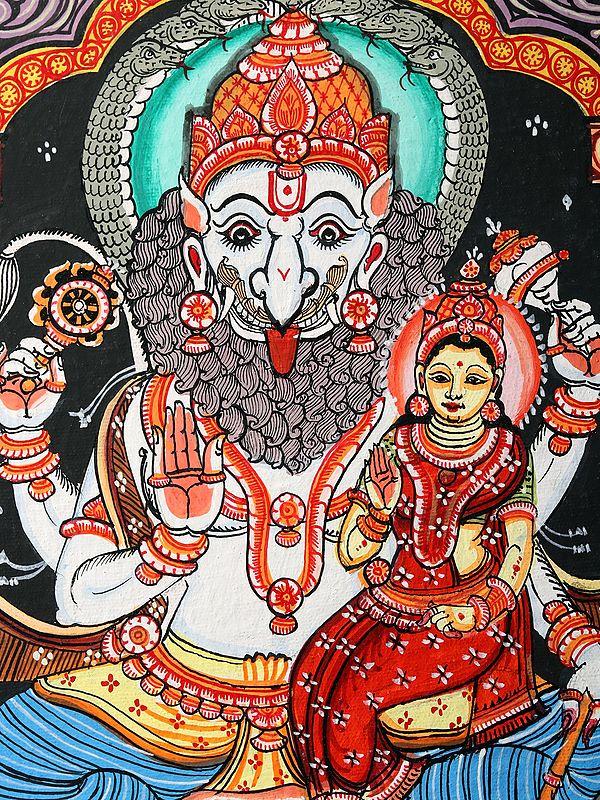 Exotic India Lord Narasimha With Lakshmi | Patachitra Painting