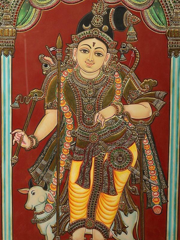 Exotic India Lord Rajamannar (Rajagopalaswamy) - A Form Of Lord Krishna | Tanjore Painting With Frame 