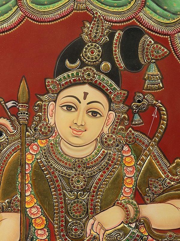 Exotic India Lord Rajamannar (Rajagopalaswamy) - A Form Of Lord Krishna | Tanjore Painting With Frame 