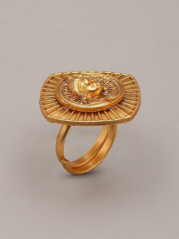 Exotic India Lord Rama Carved Brass Adjustable Ring 