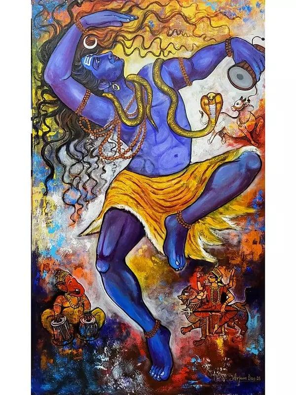 exotic india Lord Shiv Tandav (Divine Dance) | Acrylic On Canvas | By Arjun Das 