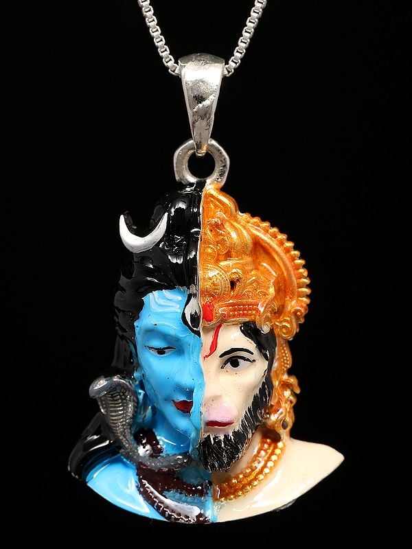 exotic india Lord Shiva and Lord Hanuman Enamelled Pendant