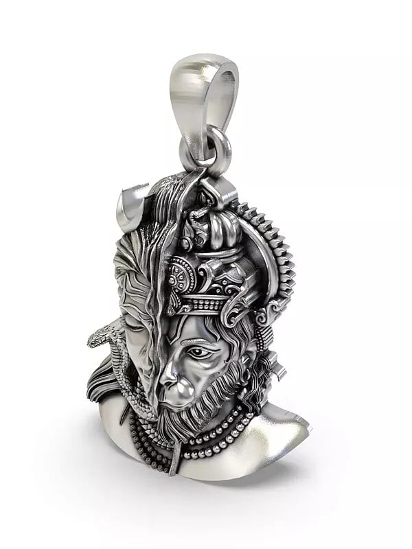 Exotic India Lord Shiva And Lord Hanuman Sterling Silver Pendant 