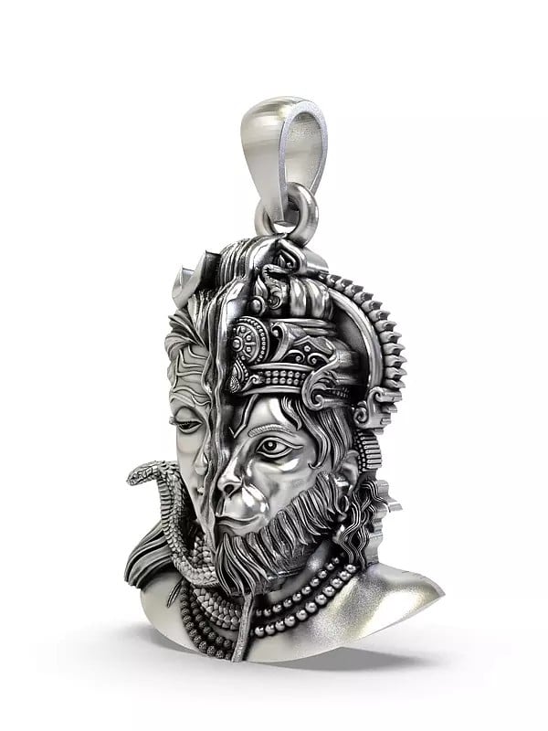 Exotic India Lord Shiva And Lord Hanuman Sterling Silver Pendant 