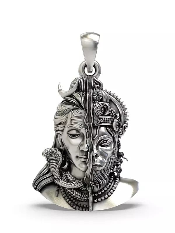 exotic india Lord Shiva and Lord Hanuman Sterling Silver Pendant 