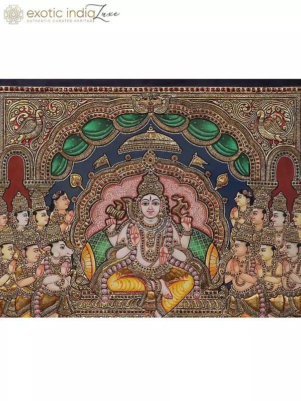 Exotic India Lord Shiva Dharbar With Ganesha & Kartikeya Tanjore Painting With Frame | Traditional Colors With 24 Karat Gold