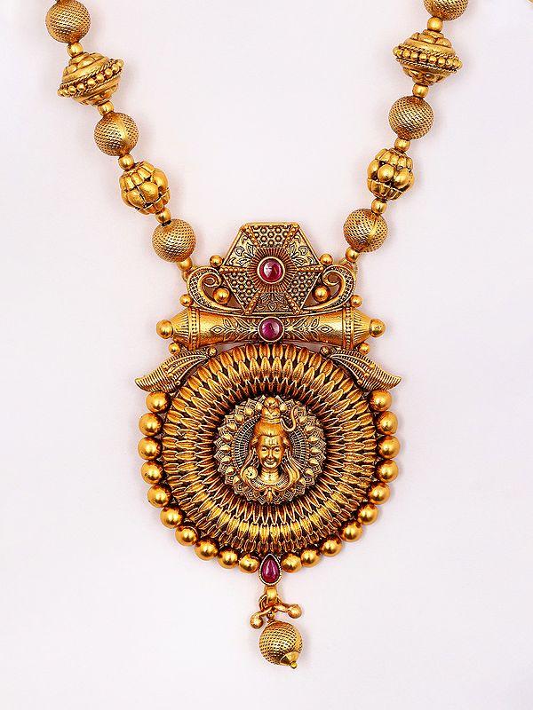 Exotic India Lord Shiva Face Brass Necklace Set With Earrings