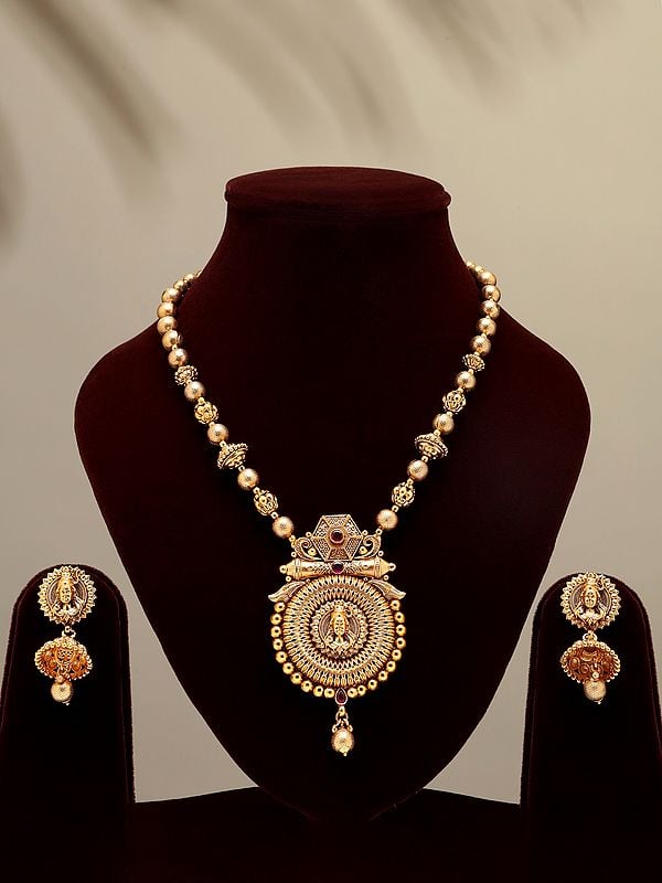 exotic india Lord Shiva Face Brass Necklace Set with Earrings 