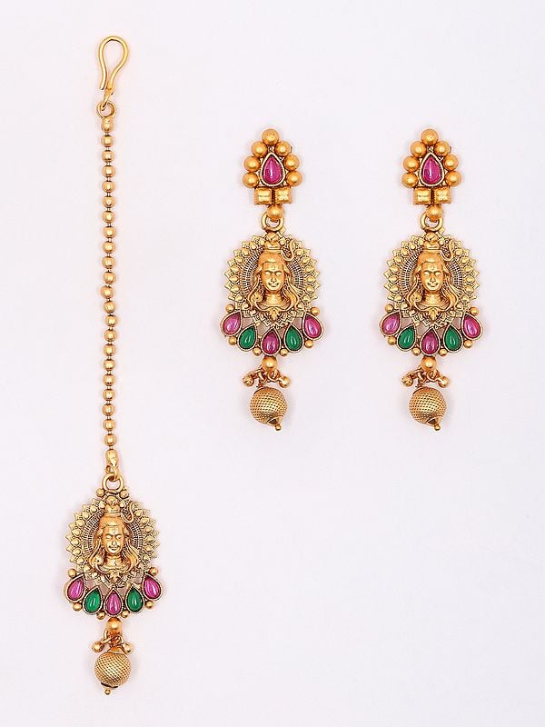 Exotic India Lord Shiva Face Choker Set With Earring And Mangtika