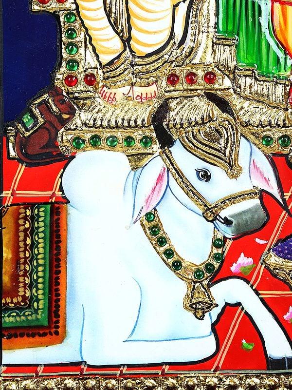 Exotic India Lord Shiva Family | 24 Karat Gold Work | Framed Tanjore Painting