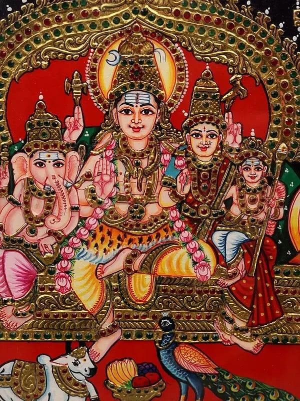 Exotic India Lord Shiva Family Framed Tanjore Painting